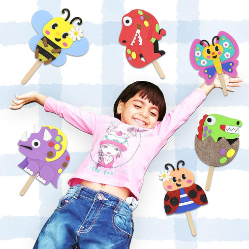 6 4+ VKPI Make Popstick Puppets Craft Kits for Kids, Foam Crafts, Story Time Toys for Ages Toddler, Dinosaurs