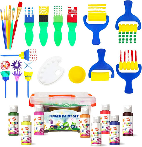 Early Learning Kids Paint Set Washable Finger Paint with Assorted Painting Brushes