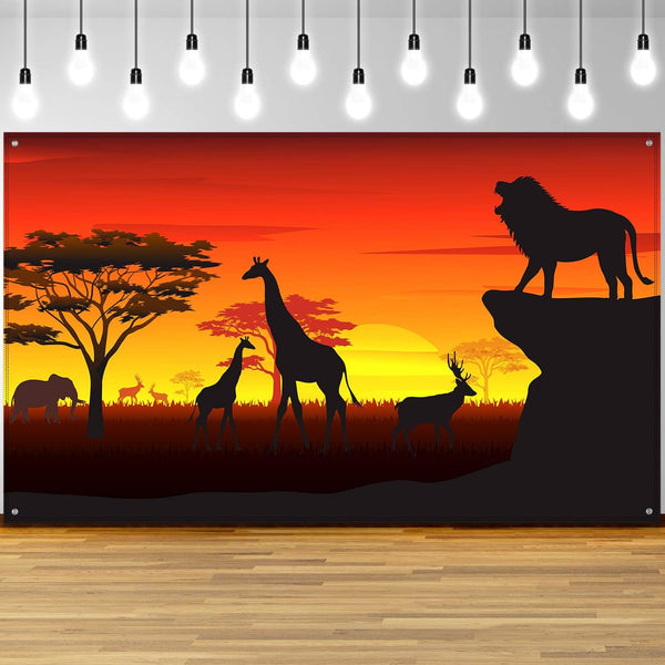 African Safari Theme Party Decorations, 72.8 x 43.3 Inch Backdrop Banner for Tropical Forest Jungle Scenic Background