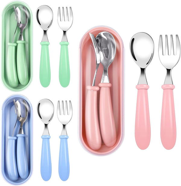 Toddler Utensils, Stainless Steel Baby Silverware Set with Storage Box for Safe Dining, 3 Set with Case