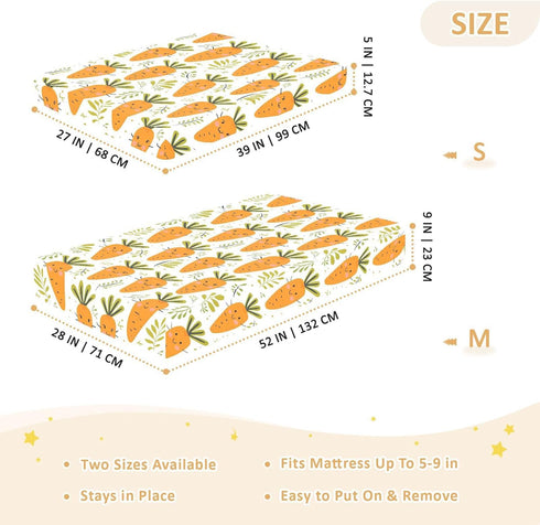 KICPOAY 52x28 Cute Carrots Leaves Toddler Bed Crib Sheets Baby Crib Sheets Cover for Soft Mini Crib Mattress