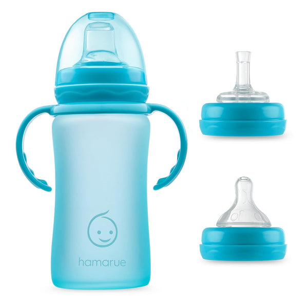 3-in-1 Glass Sippy Cups for Toddlers | Silicone Coated Glass Baby Bottles