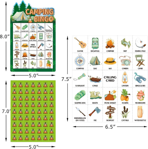 24 Summer Fancy Land Camping Bingo Game for Kids Players Die Cut Outdoor Adventure Game Graduation Party Supply