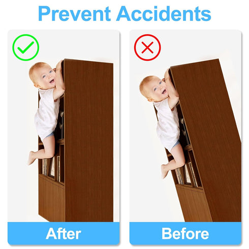 Baby Proofing Furniture Anchors Kit (16 Pack) - Anti Tip Cabinet Wall Anchors, Adjustable Child Safety Straps