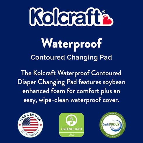16' 32' Kolcraft Waterproof Contoured Wipeable Baby Diaper Changing Pad for Dresser or Table, Durable Easy Clean