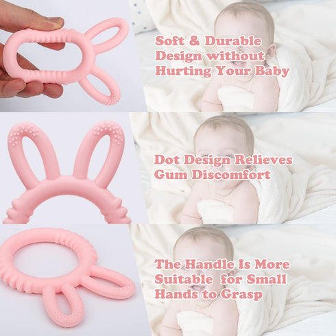 Silicone Babies Teethers, Baby Teething Toys for Soothe Sore Gums, BPA Free, Easter Gifts for Boys and Girls, Pink