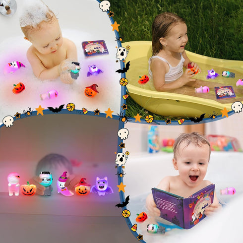 Halloween Light Up Bath Toys for Toddlers Kids, No Hole Bath Toys with Halloween Bath Book, LED Light Bath Time Water