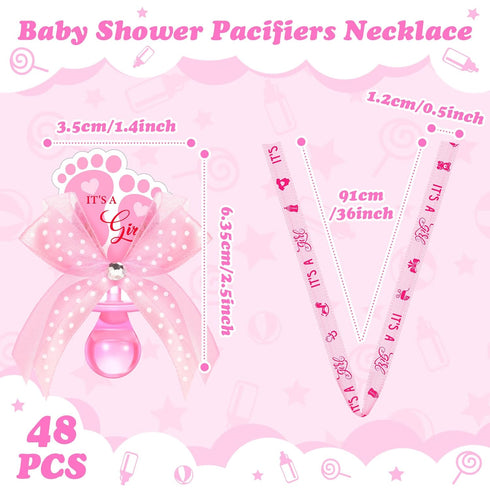 48 XunYee Pcs Baby Shower Pacifier Necklace Cute Feet Acrylic Pacifiers Necklace for Chupones para Baby Shower Games