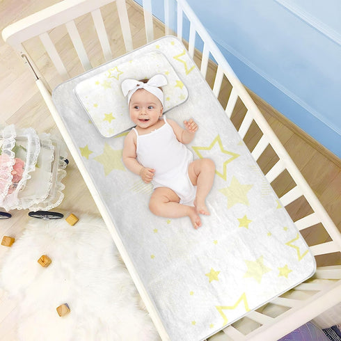 SyXIOP 28" 52" Yellow White Stars Cooling Baby Crib Mattress Sheets x Washable Bed Pads Disposable for Baby&Toddler