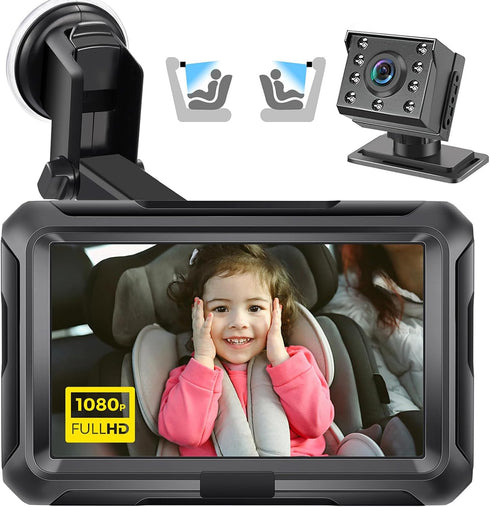 Generic 1080P 360 8 Baby Car Camera with Night Vision Full HD Monitor for Infant Safety, Rotation for Newborns USB Plug