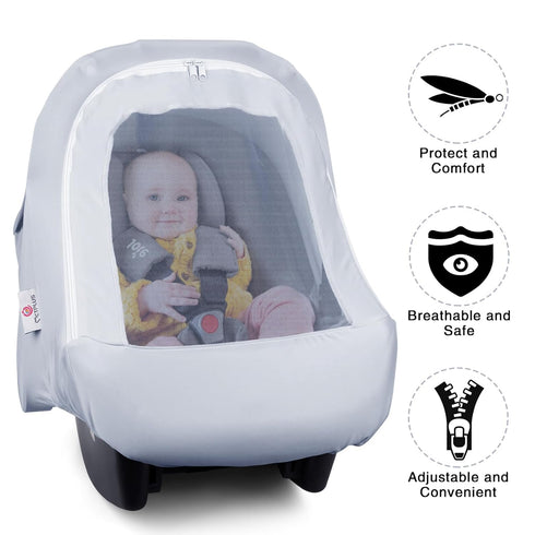 Summer Metplus Car Seat Cover, Breathable Mesh Window Infant Carseat Canopy for Baby Boys & Girls, Stroller Sunshade
