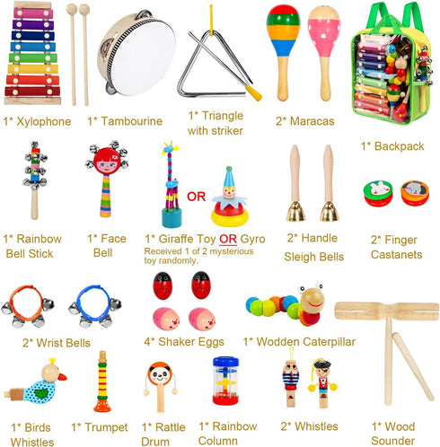 Kids Musical Instruments, 33Pcs 18 Types Wooden Percussion Instruments, Early Learning Musical Toy for Boys and Girls
