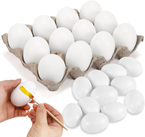 18 Pcs Easter Egg, White Wooden Eggs, Life Size Plain Decorating Eggs for Kids Easter DIY Paint Your Own Egg Decor