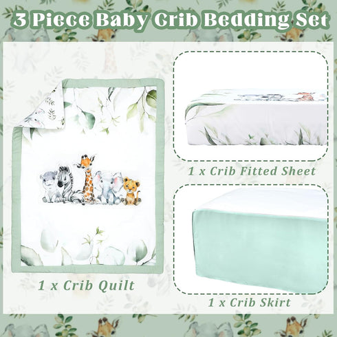 Hahafelt 3 Set Set Pcs Baby Crib Bedding Safari Animals Dinosaurs Bear Woodland Animals Jungle Crib Includes Quilt