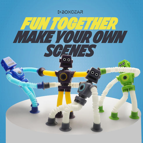 Boxgear 4 Pieces LED Shape Changing Robot Toy, Telescopic Pop Tubes Fidget Toys for Girls and Boys