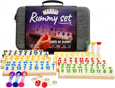 KAILE Rummy Cube for 2-6 Players with 6 Wooden Racks, 6 Hourglass,