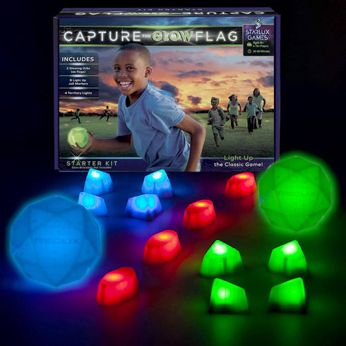 Glow in The Dark Capture The Flag Starter Set, Ages 8+, Outdoor Games for Kids 8-12+, Glow in The Dark Outdoor Toys
