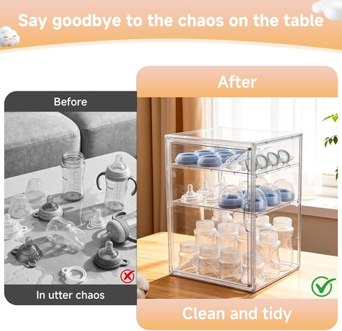 keyunchengbao 3 3 Countertop Baby Bottle Organizer, Tiers Adjustable Clear Acrylic Baby Bottle Storage Organizer