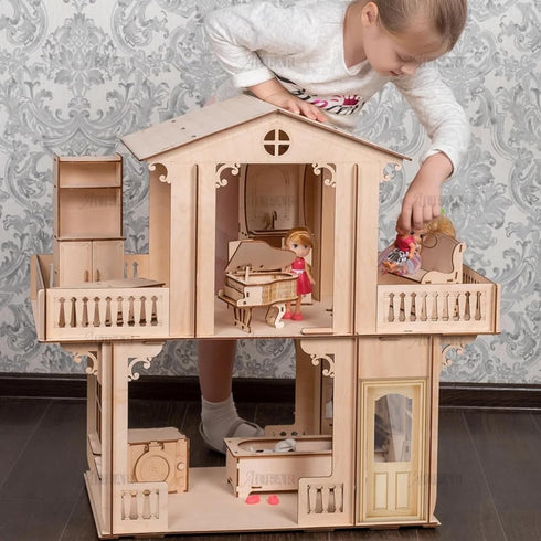 AUEAR 1:12 Dollhouse Miniature Furniture Unpainted Wooden Doors for DIY Scene Craft (2 Panel Style A)