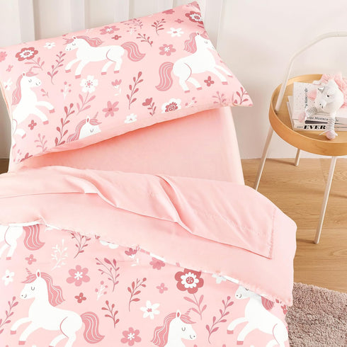 Set 4 Set Wake In Cloud - Toddler Bedding for Girls, Cute Unicorn Floral Botanical, Pieces Soft Crib Bed Including