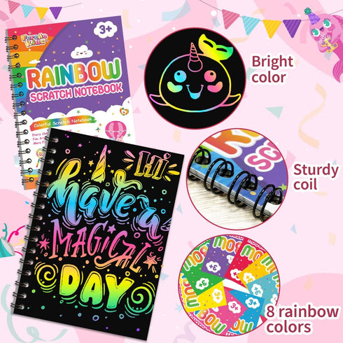 24 Pack Scratch Art Party Favors for Kids: Rainbow Scratch Art Notebook, Easter Basket Stuffers, Coloring Books Goodie