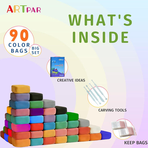 Kids,90 3-12 ARTPAR Air Dry Clay for Colors Modeling Model Magic Clay,DIY Molding Clay Starter Kit with Sculpting