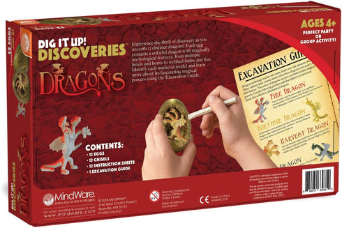 12 MindWare Dig It Up! Discoveries Dragon Eggs Dig Kit - Includes Dragon Eggs with Toys Inside, Chisel Tools
