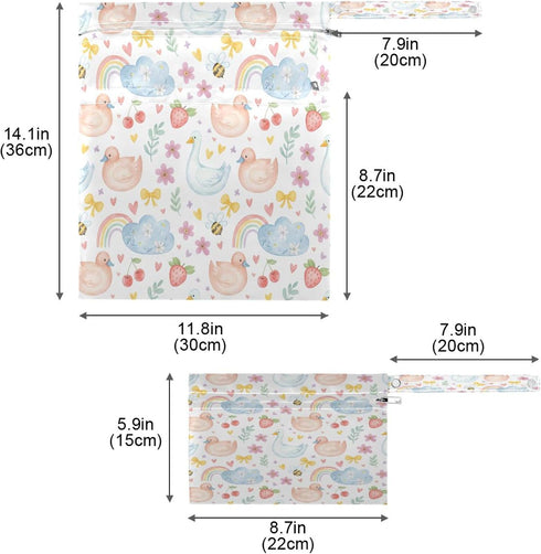 Burbuja 2 Pack, 2 Duck Goose Wet Dry Bags for Baby Cloth Diaper Waterproof Reusable Wet Bag with Zippered Pockets