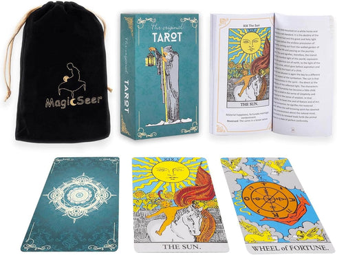 MagicSeer Tarot Cards, 78 Pcs Large Borderless Deck for Beginners and Experts, Velvet Bag Included.