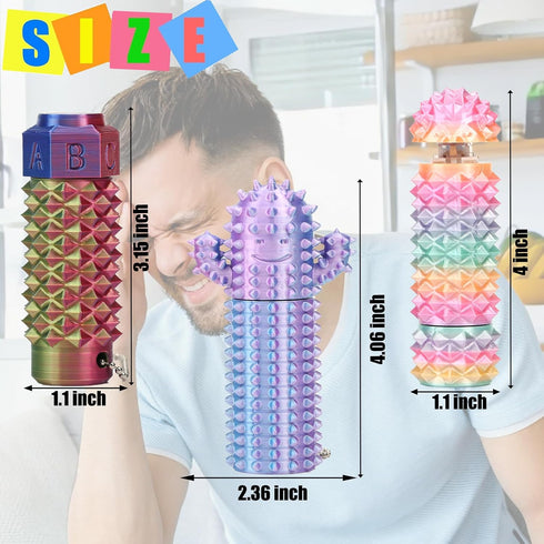 Deiviko 2Pcs 3D Little Ouchies Fidget, Cactus Pain Stim Fidget Toy, Rotating Spiky Grippie Stim Keychain for Anxiety
