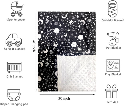 Baby Blanket for Girls Boys Black Moon Star Minky Super Soft Double Layer Receiving Blanket with Dotted Backing for Newborns Nursery Stroller Receiving Toddlers Crib Bedding Blankets 30x40 Inch by Citihomy