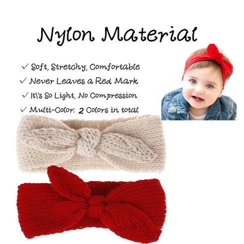 Utaly Winter Cute Kids Baby Girls Knit Rabbit Knotted Headband Earwarmer (Beige + Red, Stretchy)