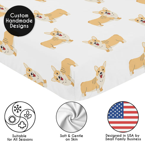 Sweet Jojo Designs Fitted Baby Crib Sheets (Corgi Puppy Dog) for Boys or Girls, Infant Nursery, Toddler Room - Standard