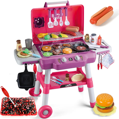 Kids Kitchen Toy Set, Kids BBQ Grill Playset with Smoke Sound Light,