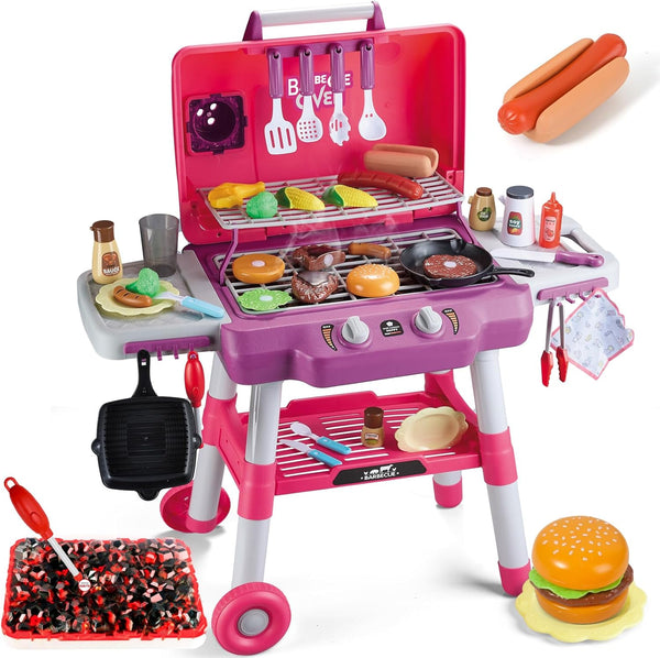 Kids Kitchen Toy Set, Kids BBQ Grill Playset with Smoke Sound Light,