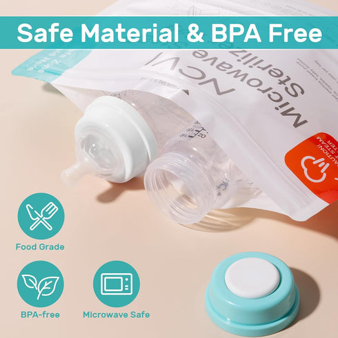 8 Count(160 NCVI Microwave Steam Sterilizer Bag for Baby Bottles Uses), Large Reusable Travel Sterilization Pouches