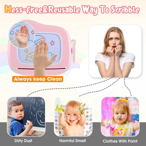 1-2 1 2 3 Smasiagon Magnetic Drawing Board for Kids, Toddler Toys for Year Old Girl, Portable Doodle Board Pad Learning