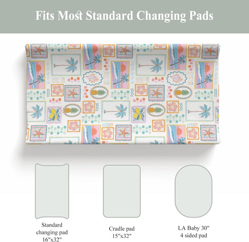 Summer 32''16'' Colorful Beach Patchwork Changing Pad Covers for Baby Girls Boys Bright Seashells Girly Fitted Change