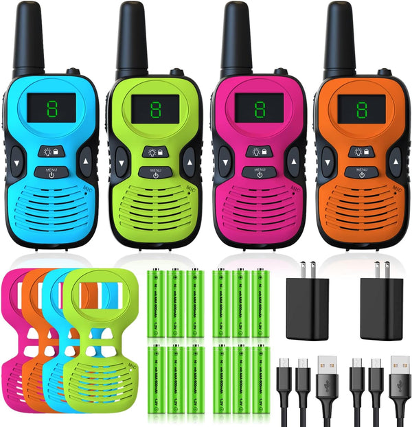 Walkie Talkies for Kids - Rechargeable 4 Pack with Charger Battery, Long Range Outdoor Toys for 3-12 Year Olds