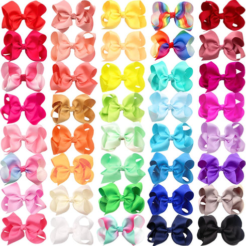 CÉLLOT 40 Pieces 4.5 Inch Hair Bows for Girls - Clips Grosgrain Ribbon Boutique Hair Bow Alligator Clips for Girls