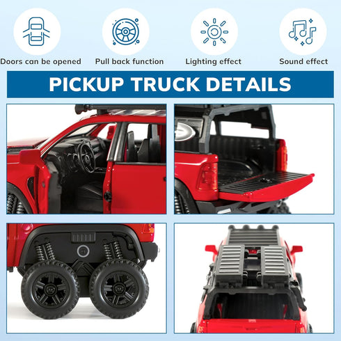 FRJV 1/32 Mammoth 4-7Red Toy Trucks for Boys Diecast Trucks Model Truck,Collectible Pickup Truck Model Kit,Pull Back