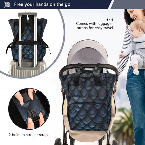WELLDAY Backpack, Diaper Bag Dragon Scales Baby Diaper Bag - Waterproof Multifunction Travel Diaper Bag with Pacifier