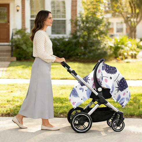 Dalzium Cute BlackBerry Car Seat Cover Baby, Carseat Canopy Cover for Girl Boy, Breathable Baby Carrier Cover Stroller