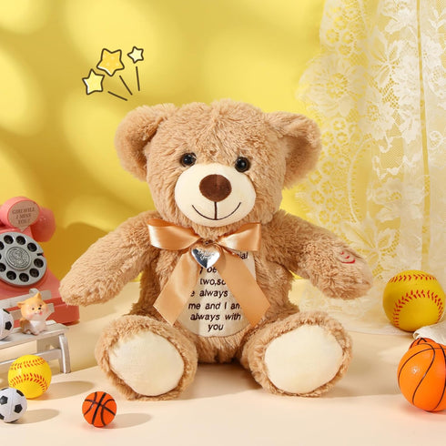 Graduation Gifts 12 Inch Bear Stuffed Animals with Voice Recorder Set 30 Seconds Voice Sound Recorder Module Soft Plush Remembrance Bear with Photo Pendant with Zipper Memorial Gifts