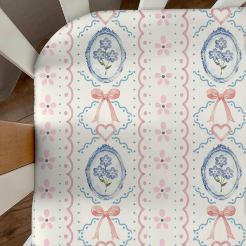 Cstdyfrv 28"x52" Boho Floral Pink Bows Baby Boys Girls Crib Sheets Vintage Flowers Love Heart Baby Sheet Cute Bows