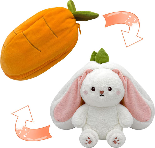 YOUBLEK Bunny Stuffed Animal,Carrot Reversible Cuddle Bunny Plush Doll with Zipper Cute