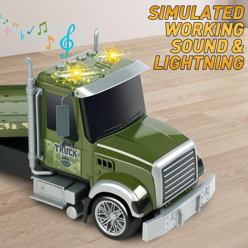 27" 3 4 5 6 Dwi Dowellin Large Friction Powered Military Truck Car Toy with Helicopters and Tank,Army Semi Truck Toys