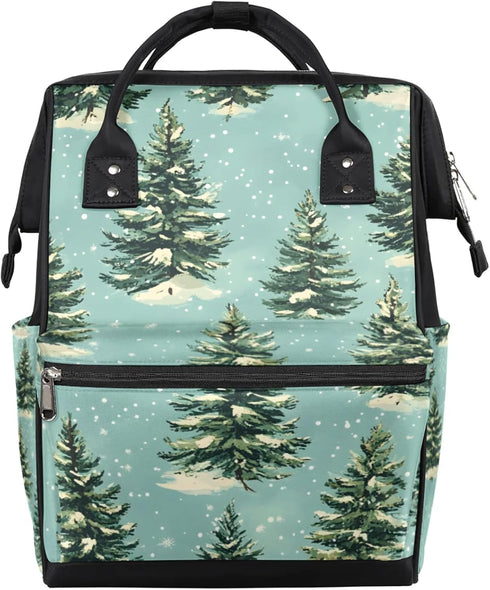 Hsnar Christmas Trees Snow Waterproof Diaper Bag Backpack Large Capacity Baby Bag with