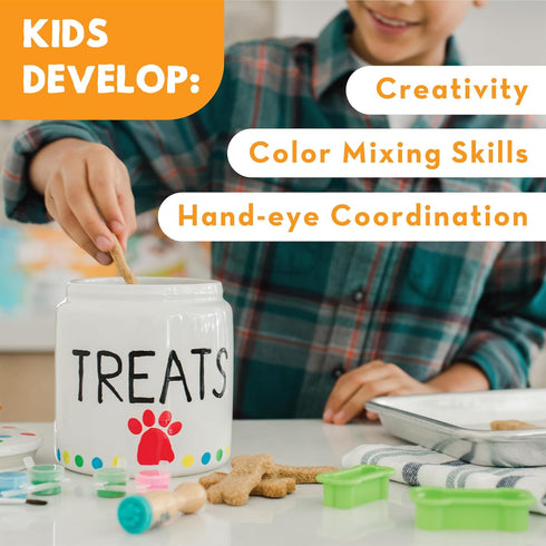12 2 MindWare Paint Your Own Porcelain: Dog Treat Jar Craft Kit - Includes Porcelain Dog Treat jar, Bright Colors