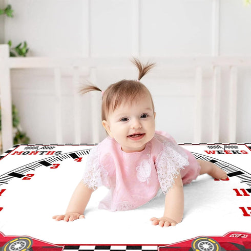 CSFOTO Racing Car Baby Monthly Milestone Blanket, Newborn Growth Record Prop for Baby Boy Photography, 60"x40"